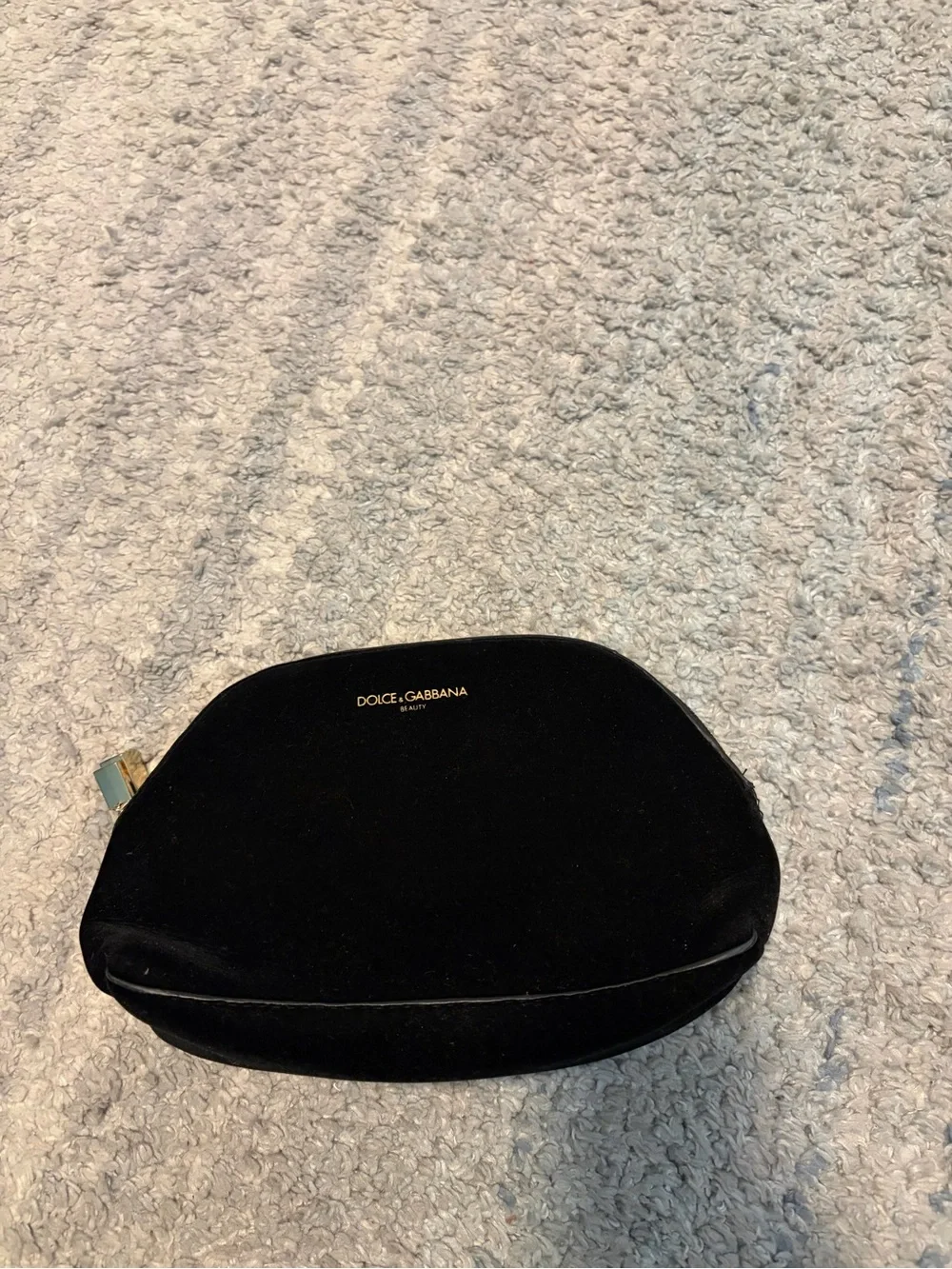 Dolce & Gabbana Beauty Black Velvet Cosmetic Makeup Bag Pouch Gold Zipper